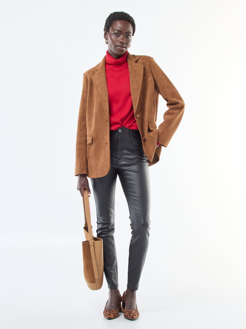 Pull col roulé uni Rouge - Kiabi