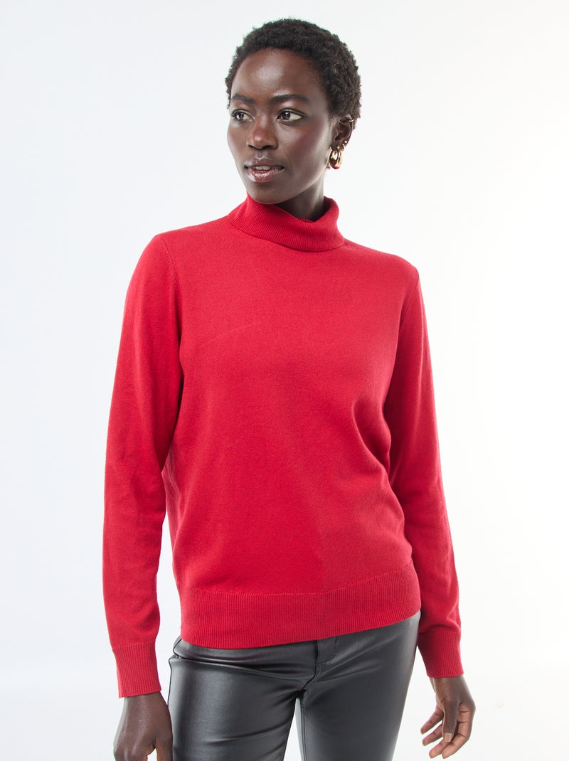 Pull col roulé uni Rouge - Kiabi