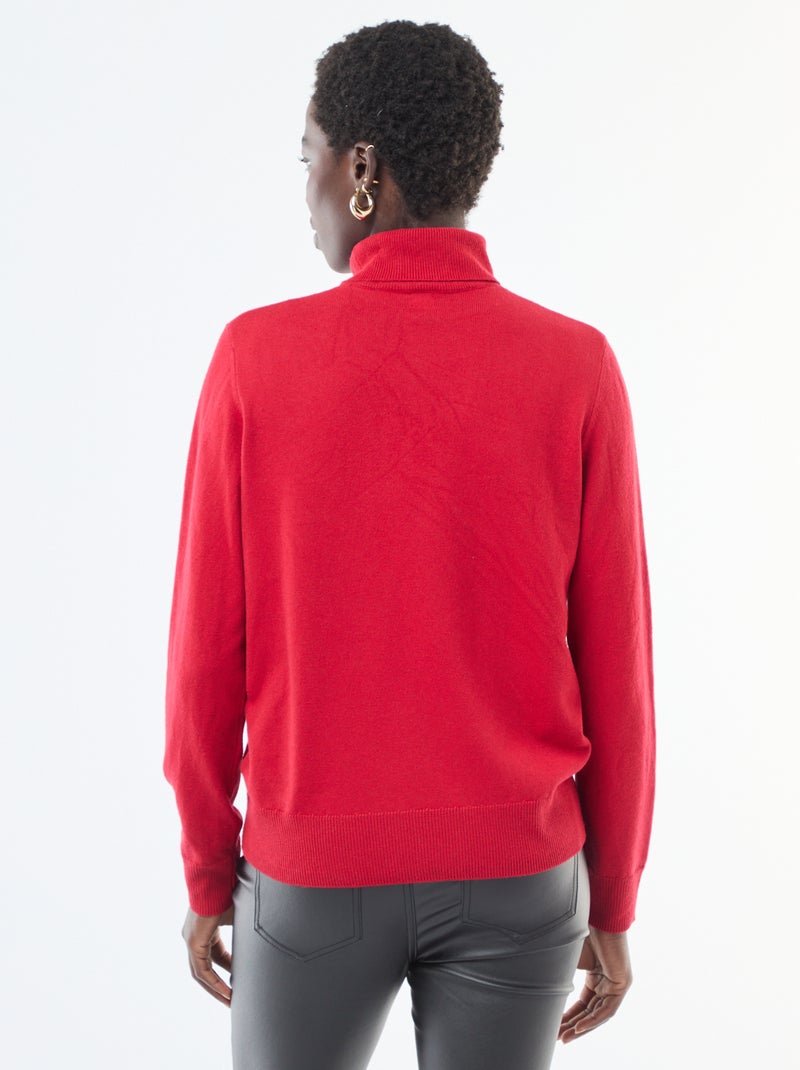 Pull col roulé uni Rouge - Kiabi