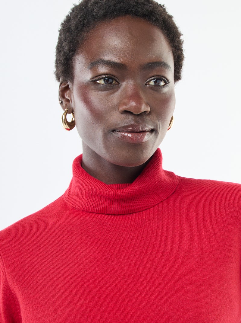 Pull col roulé uni Rouge - Kiabi