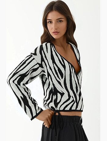 Pull col v à imprimé zèbre hiccup