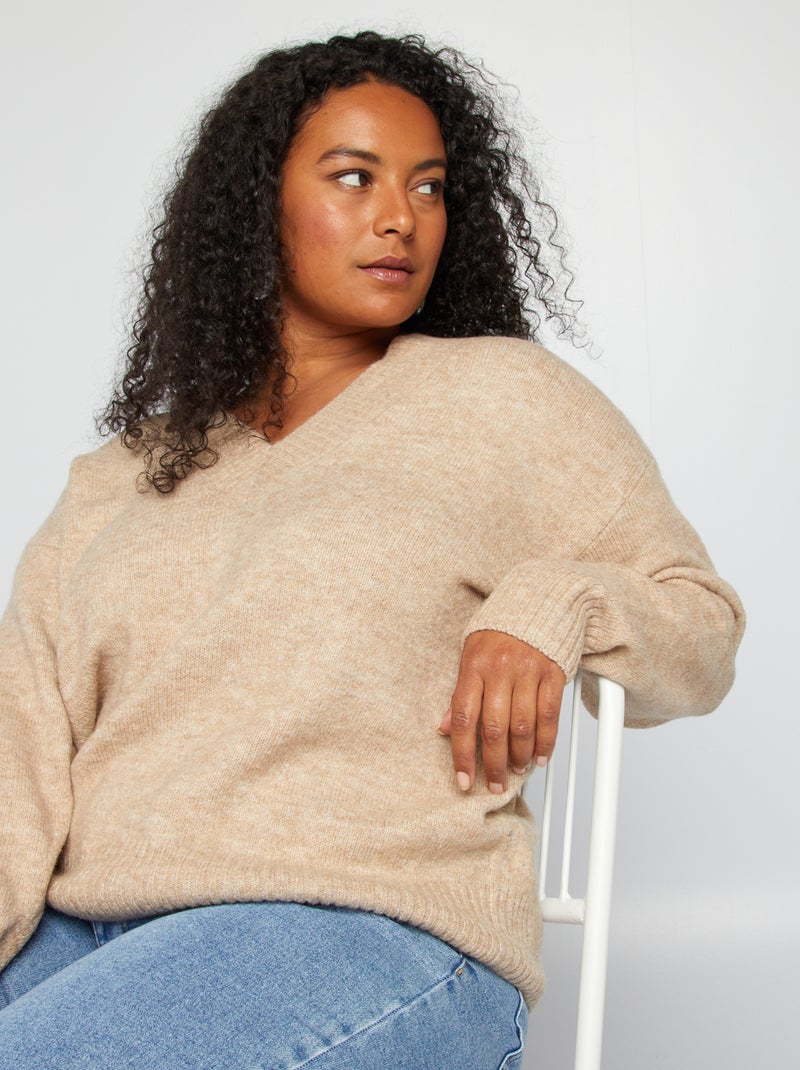 Pull col V Beige - Kiabi