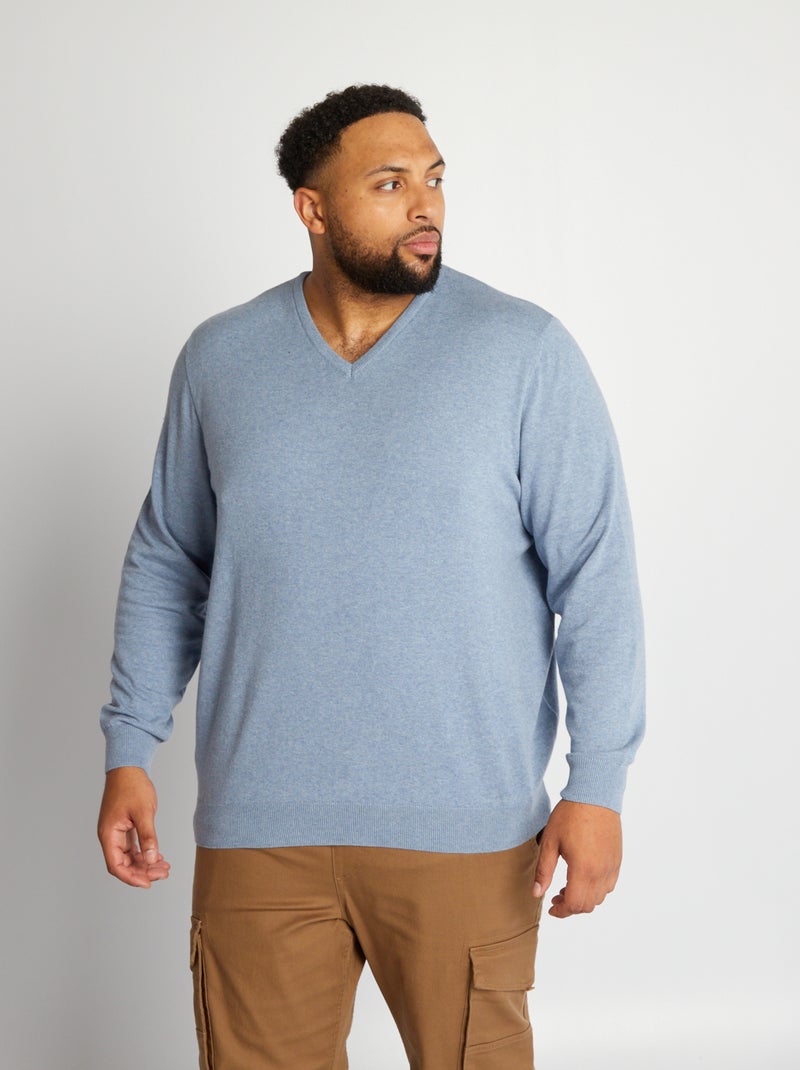 Pull col V en maille à fine jaune Bleu - Kiabi