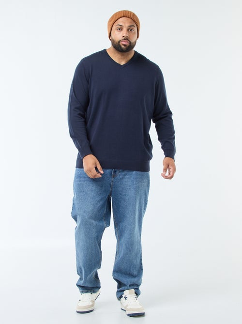 Pull col V en maille fine jauge - Kiabi