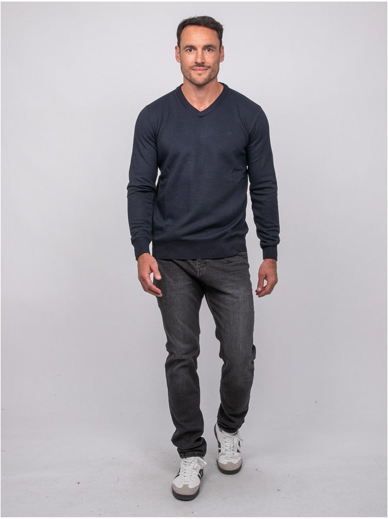 Pull col v lamboise Bleu marine - Kiabi