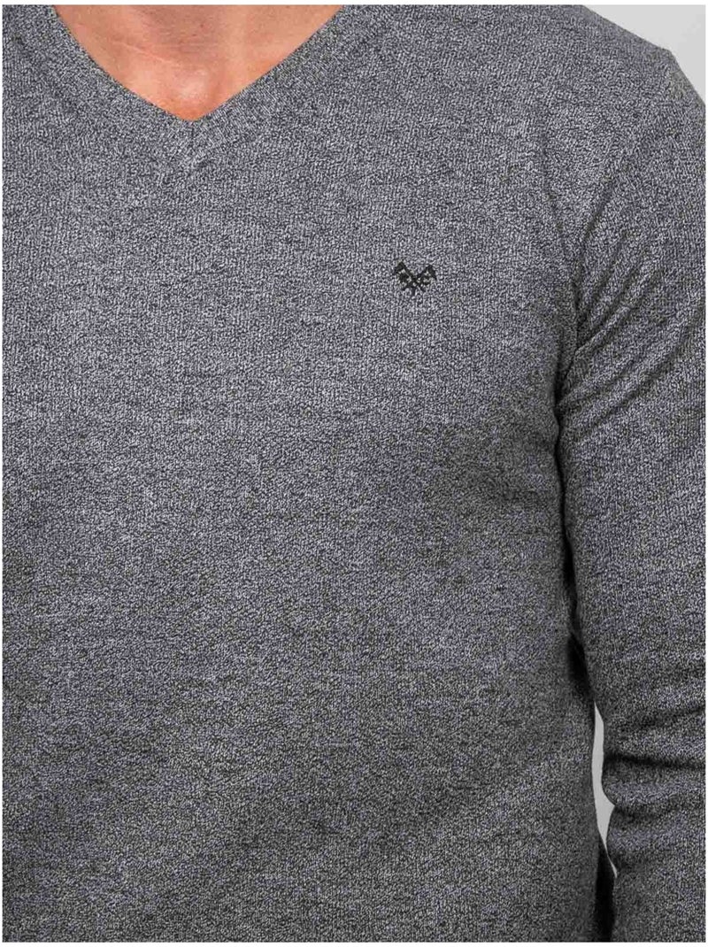Pull col v lamboise Gris chiné - Kiabi