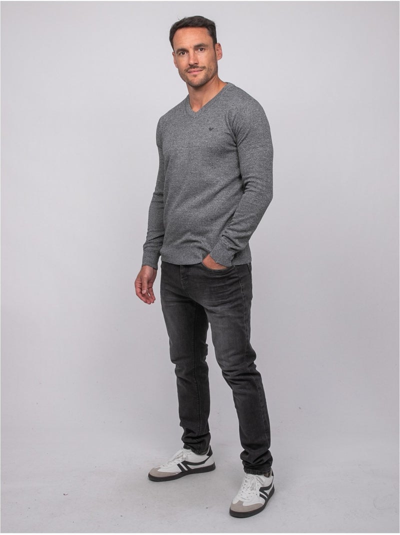 Pull col v lamboise Gris chiné - Kiabi