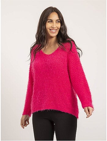 Pull col v maille chenille kristina