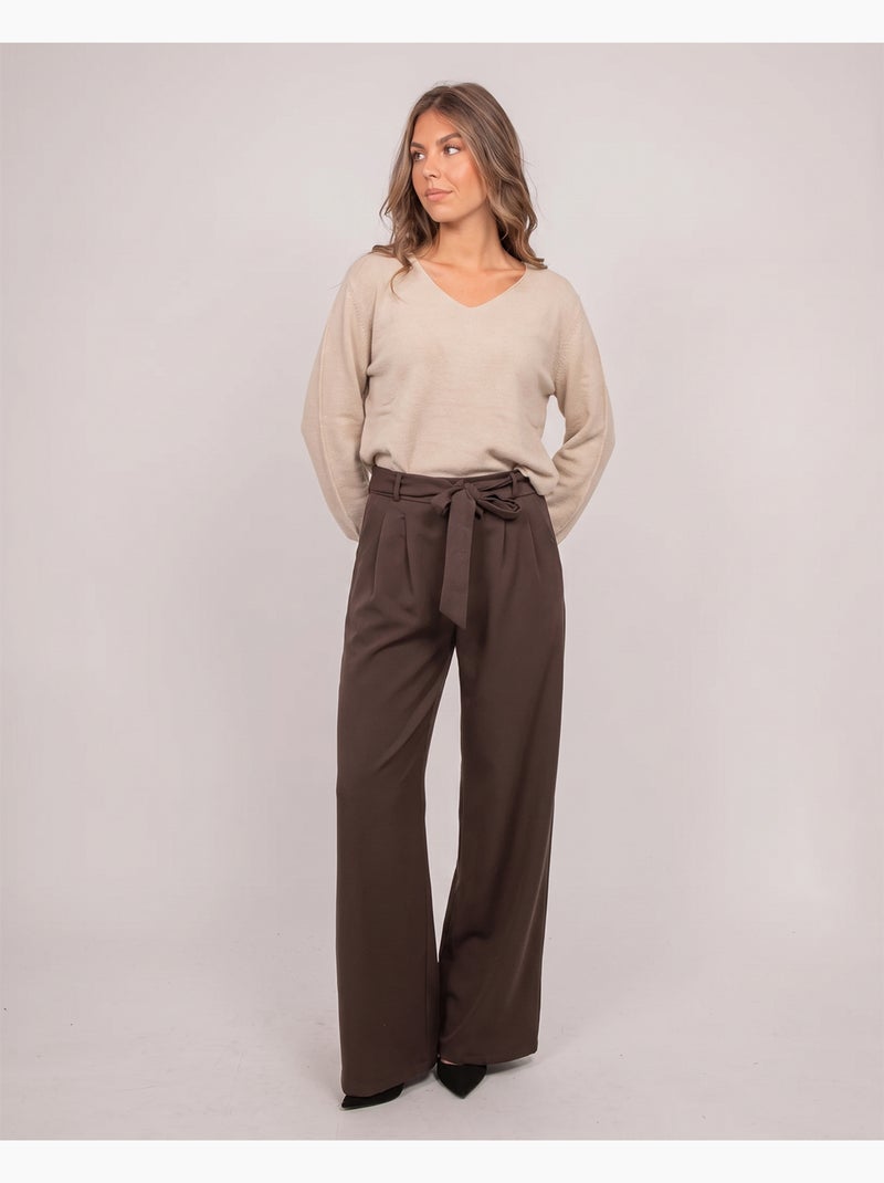 Pull col v maille fil brillant kassiane Beige - Kiabi