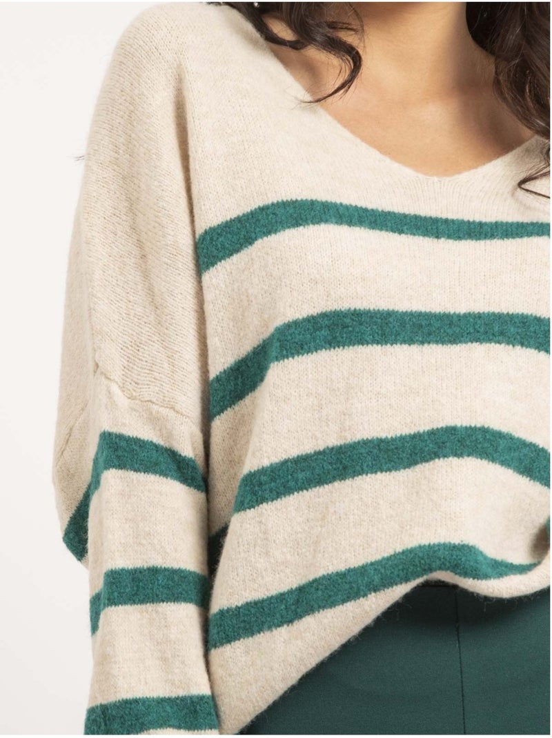 Pull col v rayures klervi Vert - Kiabi