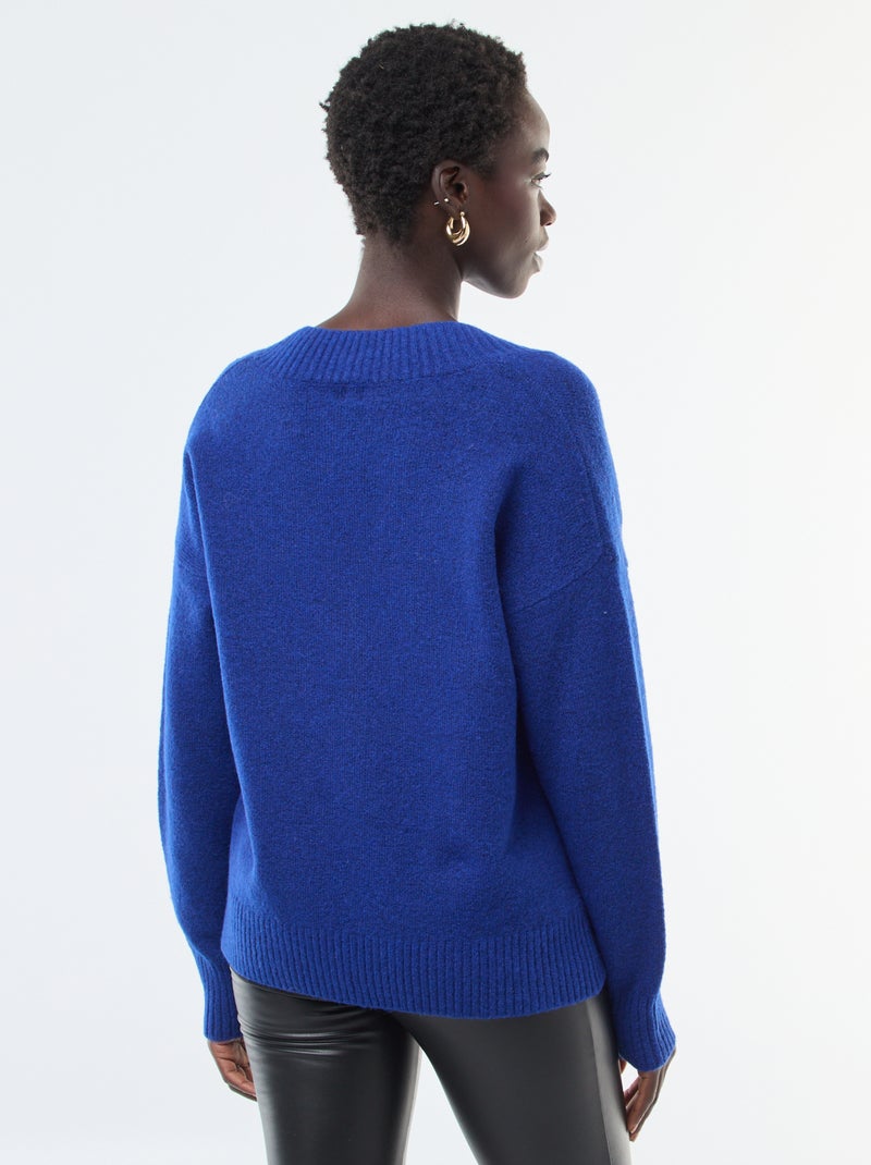 Pull col V uni Bleu - Kiabi