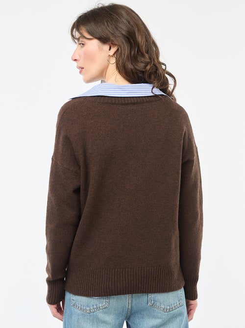 Pull col V uni - Kiabi