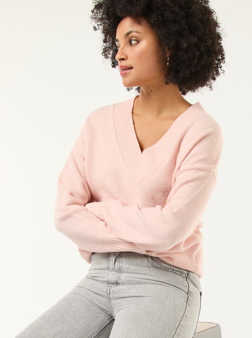 Pull col V uni - Kiabi