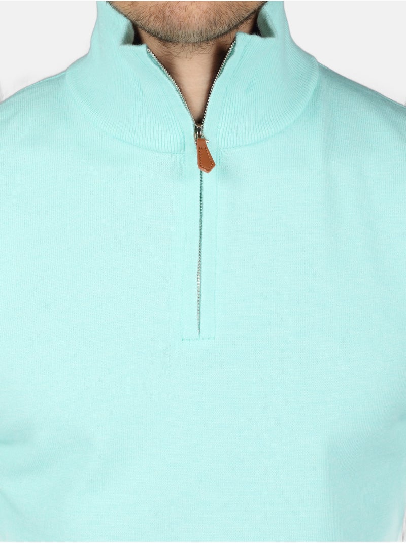 Pull col zippé - Yves Enzo Bleu turquoise - Kiabi