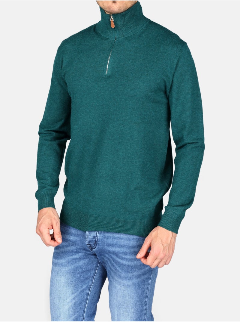 Pull col zippé - Yves Enzo Vert sapin - Kiabi