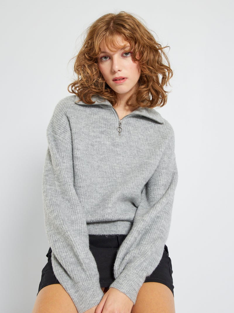 Sweat Shirt Col Zippé Gris VEPRO