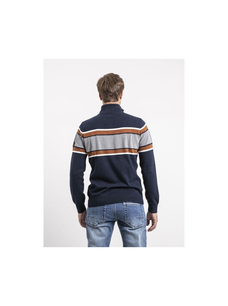 Pull col zippé logonal Bleu marine - Kiabi