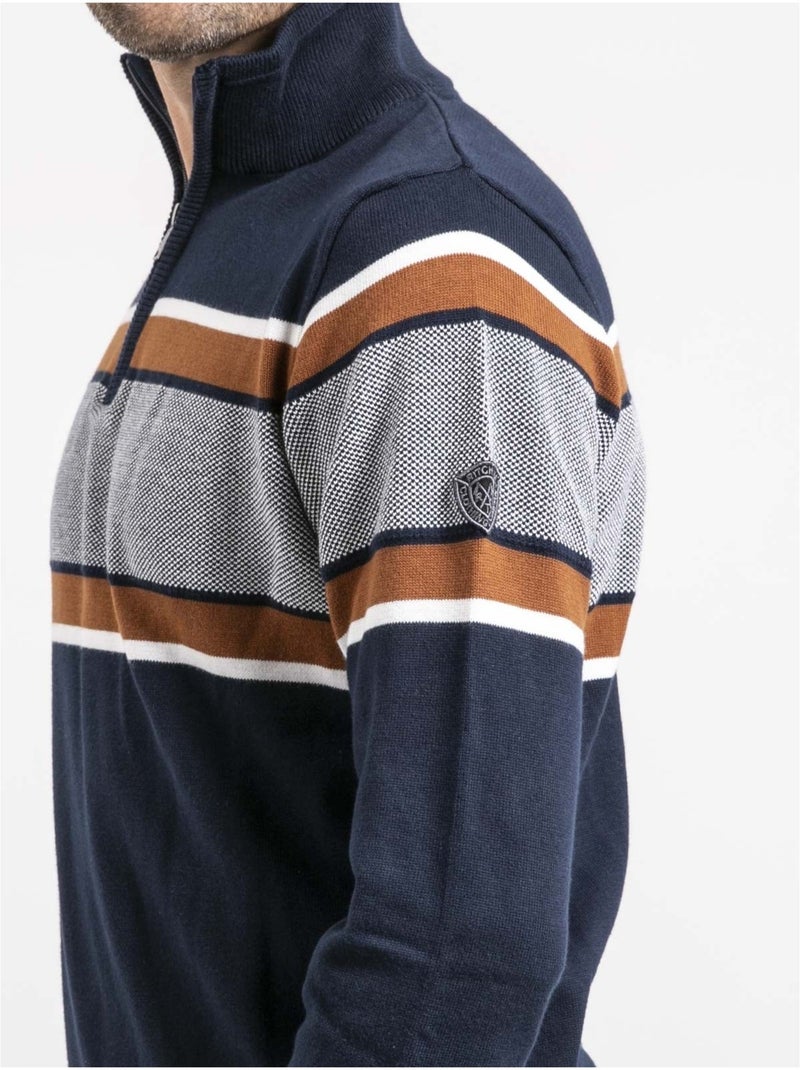 Pull col zippé logonal Bleu marine - Kiabi