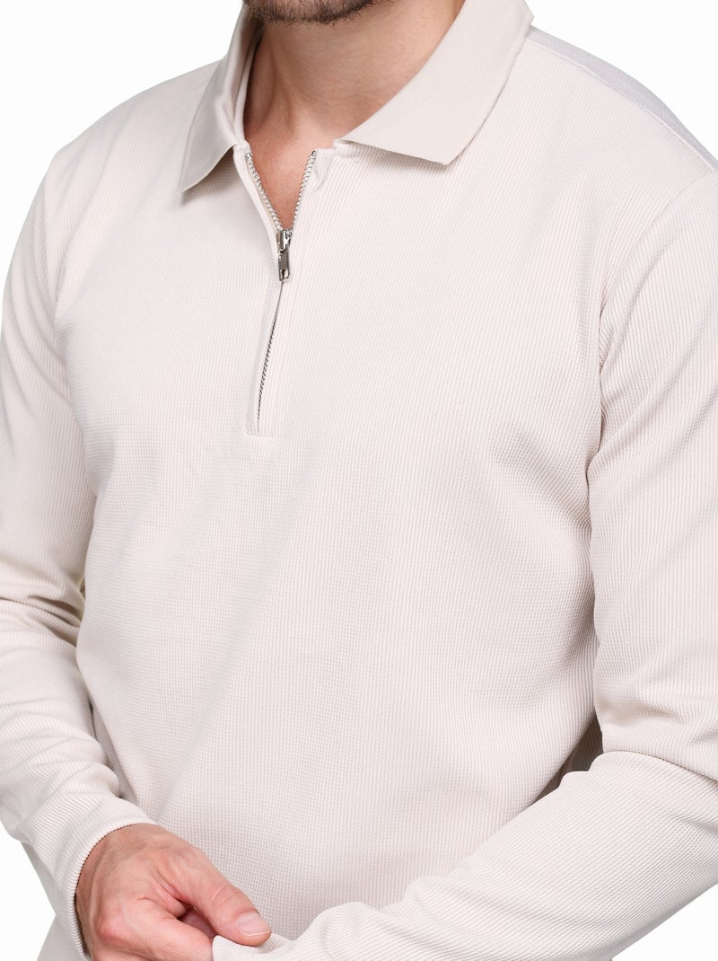 Pull colo polo zippé Crème - Kiabi