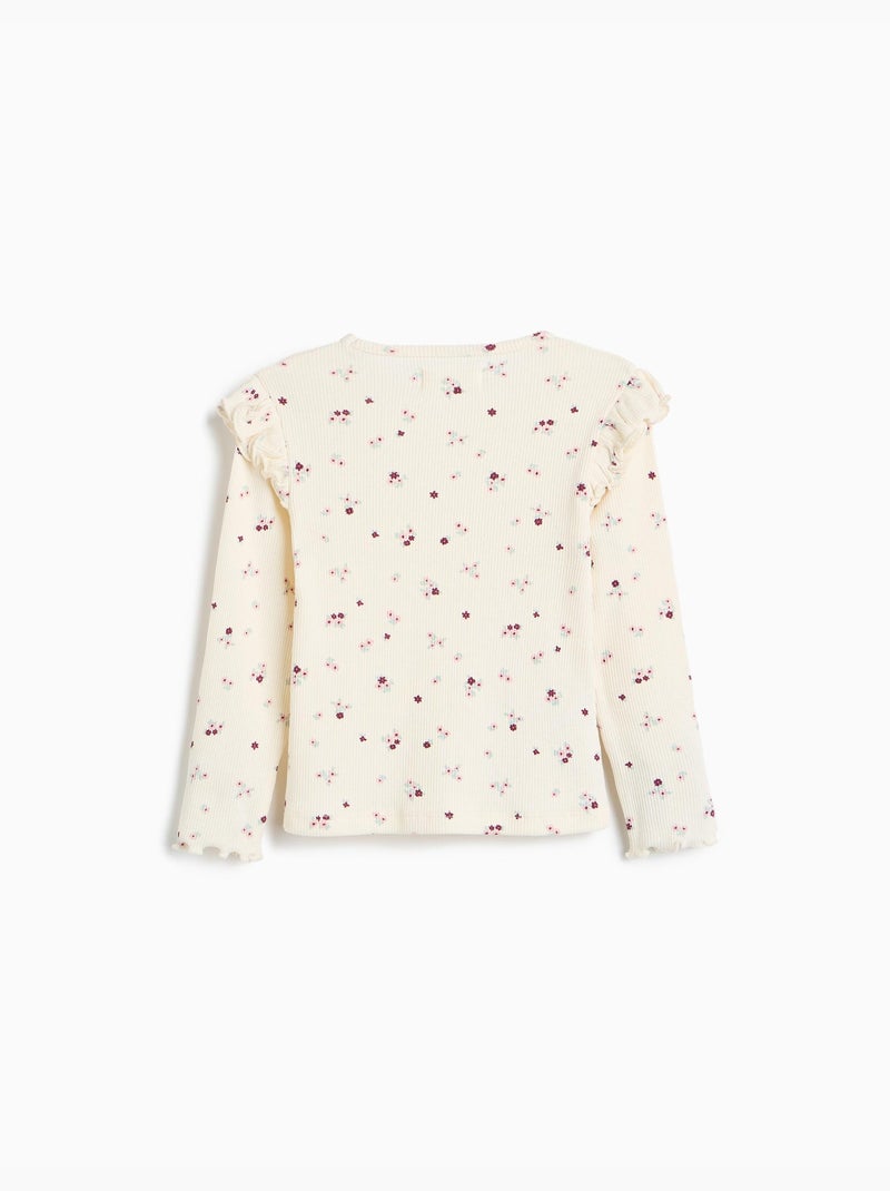 Pull côtelé avec des fleurs, mo fashion Blanc - Kiabi