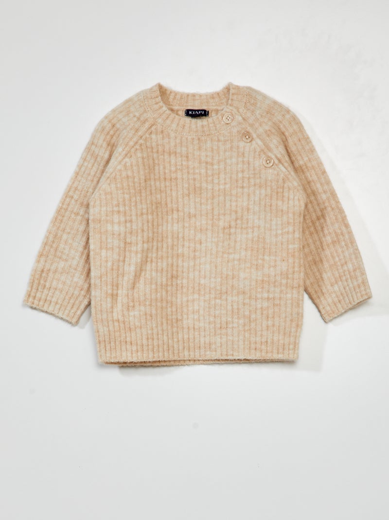 Pull côtelé avec ouverture à boutons Beige - Kiabi