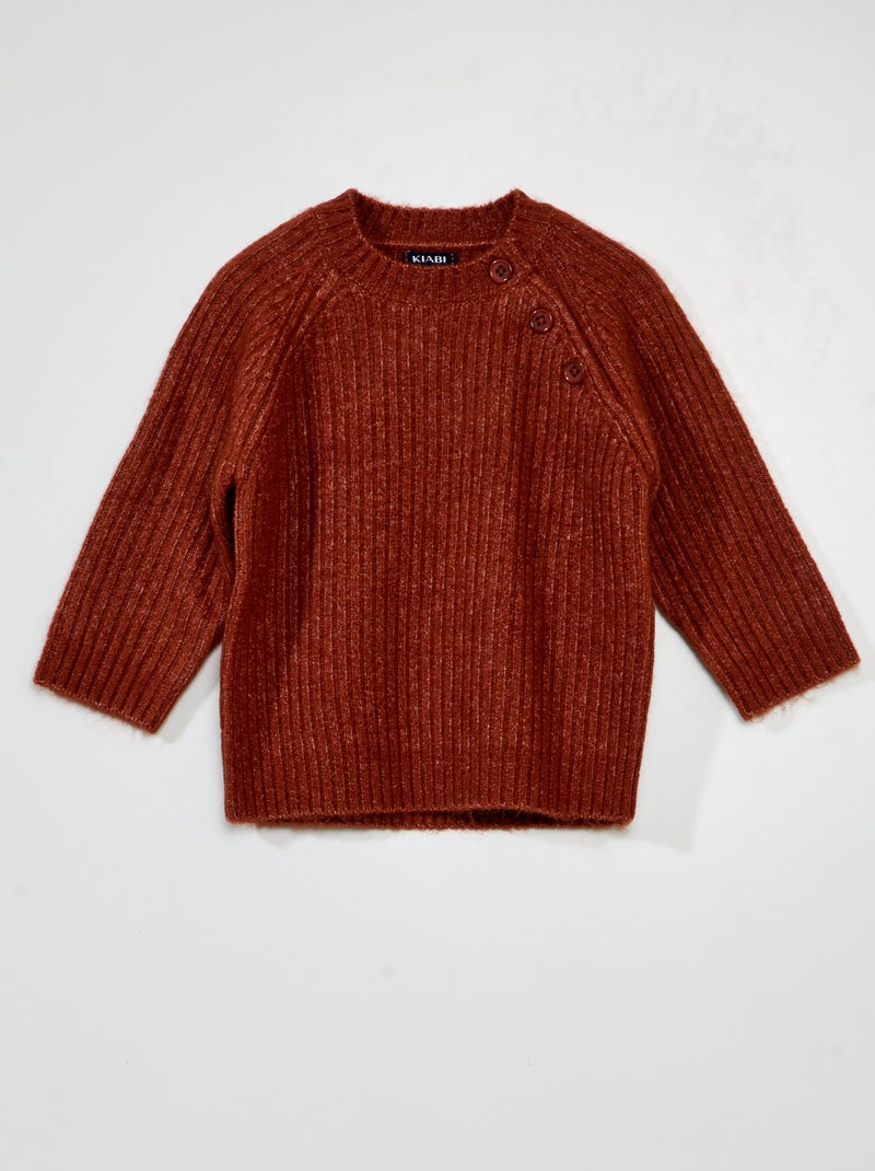 Pull côtelé avec ouverture à boutons marron - Kiabi
