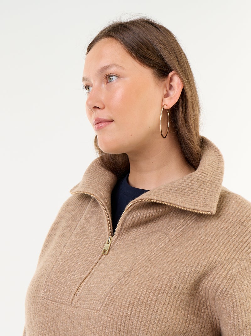 Pull côtelé col camionneur Beige - Kiabi