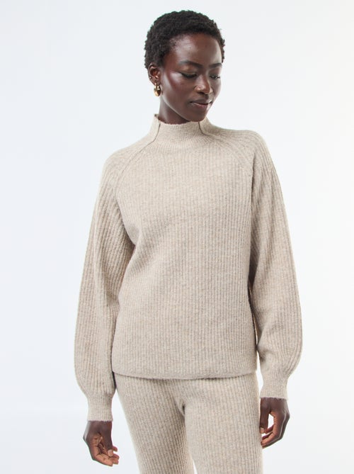 Pull côtelé manches longues et col montant - Kiabi