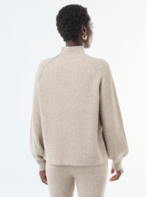 Pull côtelé manches longues et col montant - Kiabi
