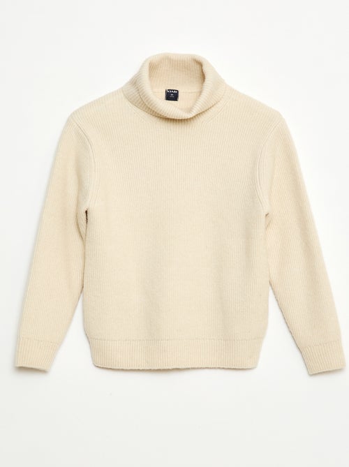 Pull côtelé uni à col roulé - Kiabi
