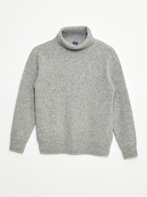 Pull côtelé uni à col roulé - Kiabi