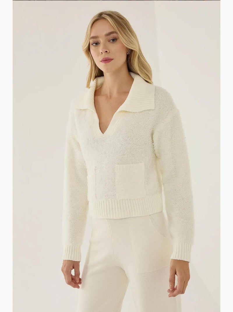 Pull court à col chemise avec poche hiccup Beige naturel - Kiabi