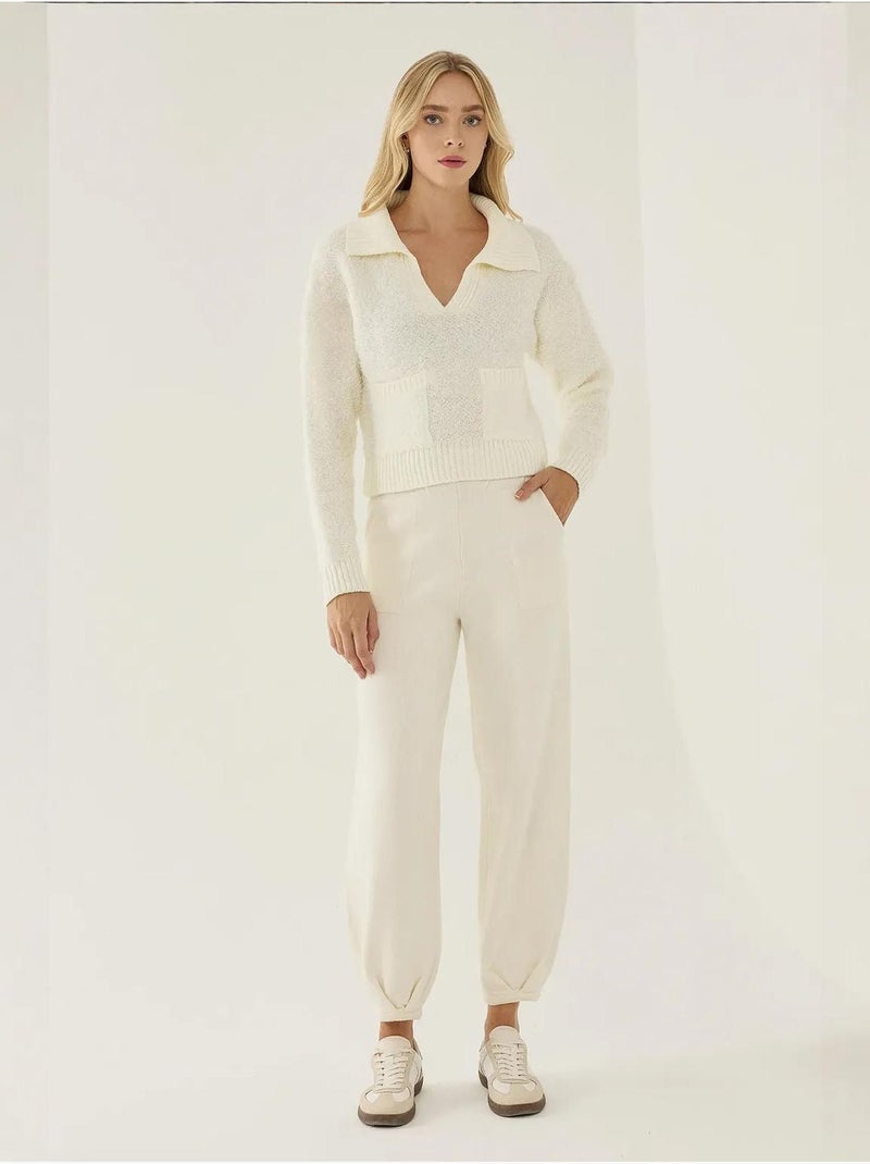 Pull court à col chemise avec poche hiccup Beige naturel - Kiabi