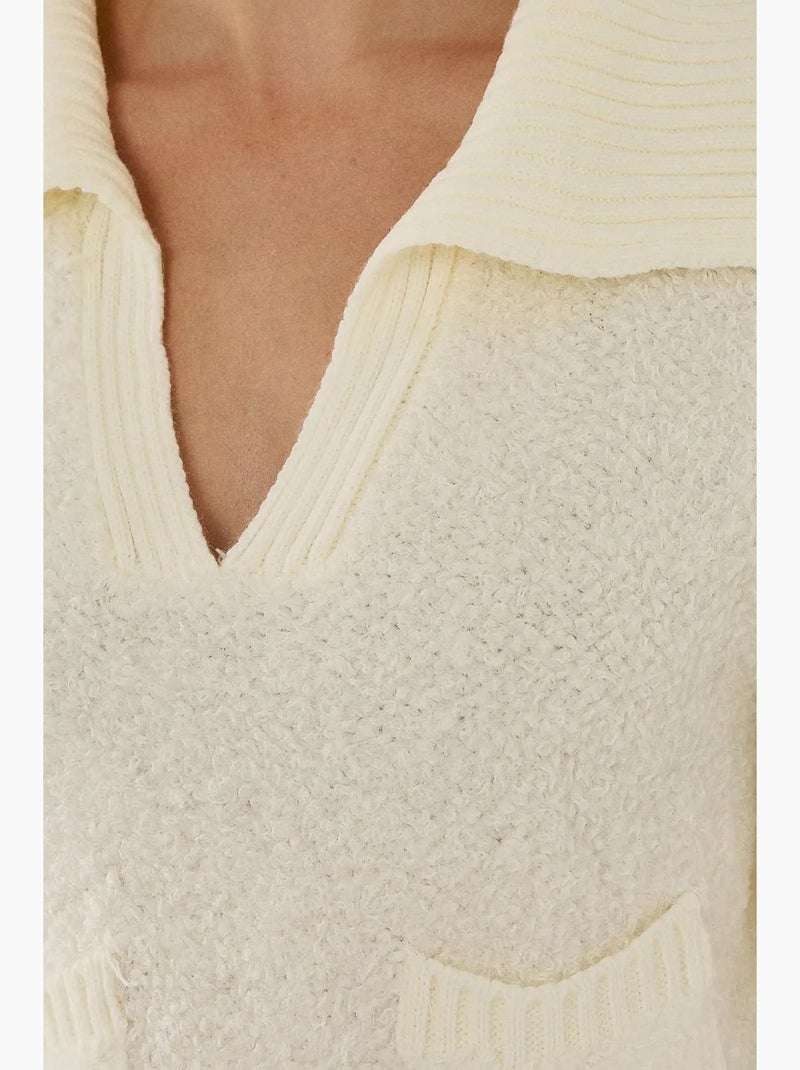 Pull court à col chemise avec poche hiccup Beige naturel - Kiabi