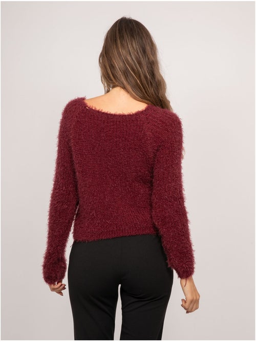 Pull court en maille poilue encolure dégagée kynaelle - Kiabi