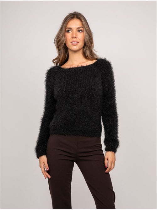 Pull court en maille poilue encolure dégagée kynaelle - Kiabi