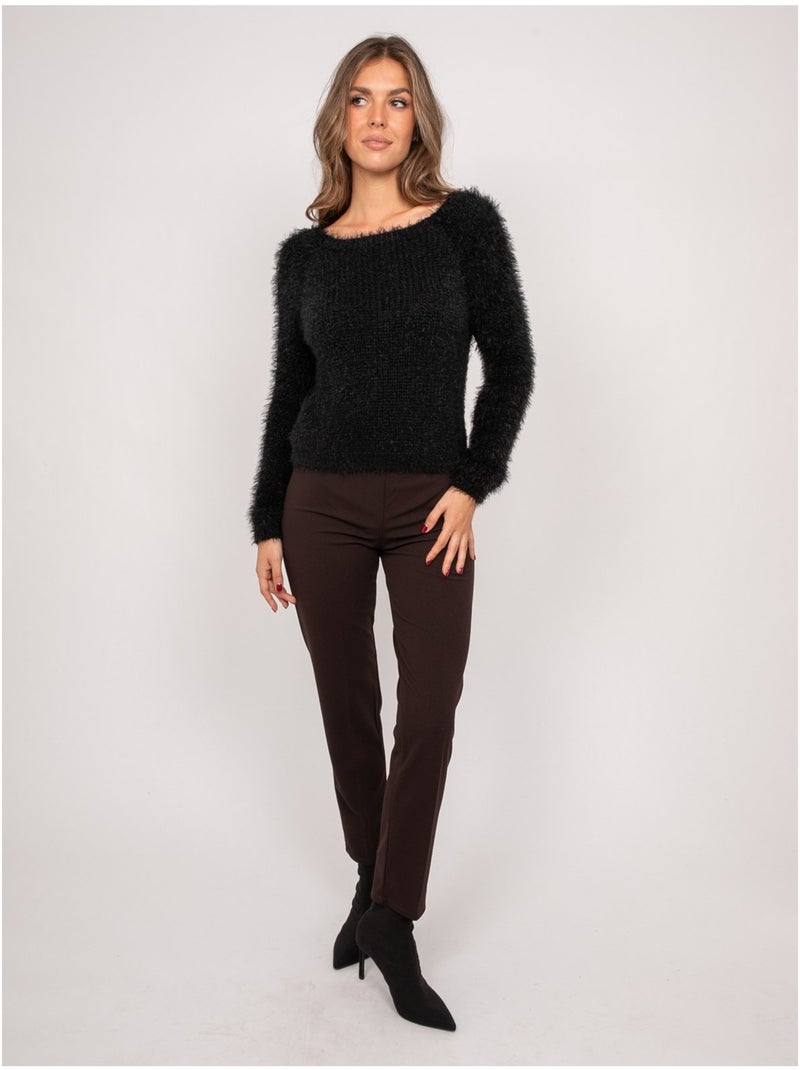 Pull court en maille poilue encolure dégagée kynaelle Noir - Kiabi