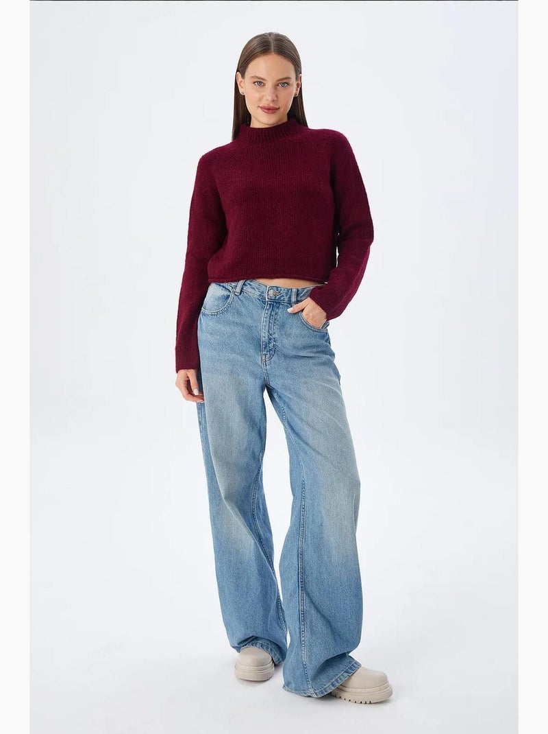 Pull court en maille texturée femme mixray Rouge bordeaux - Kiabi