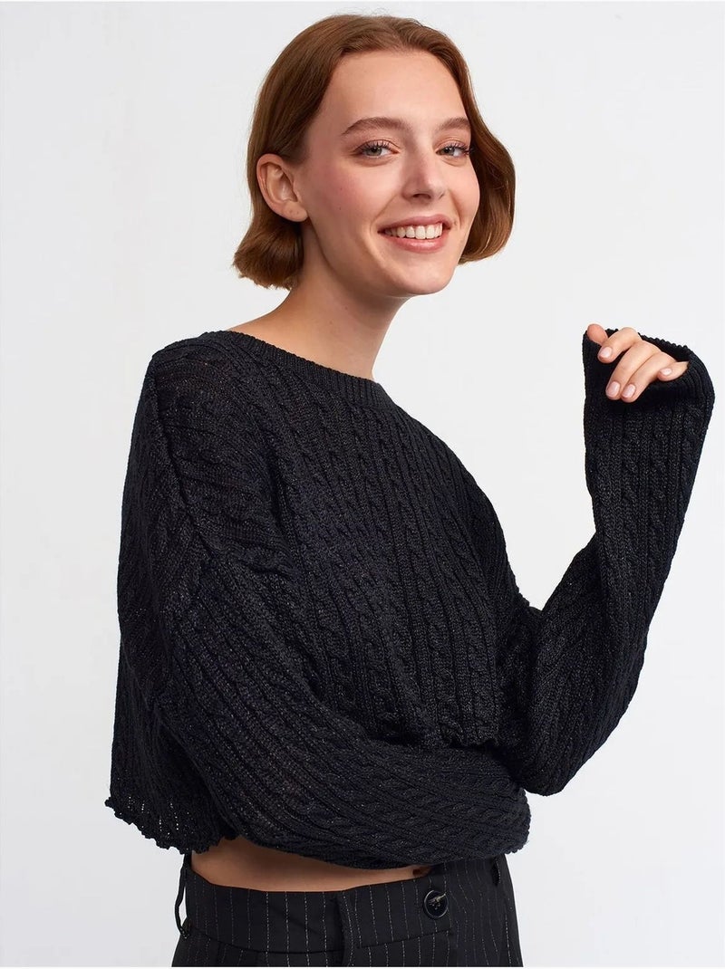 Pull court en maille torsadée à col rond dilvin Noir - Kiabi