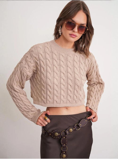 Pull court épais avec motif tresse mixray - Kiabi