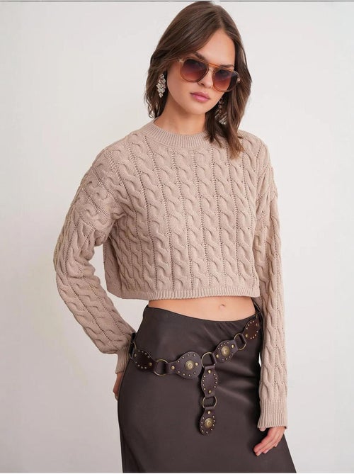 Pull court épais avec motif tresse mixray - Kiabi