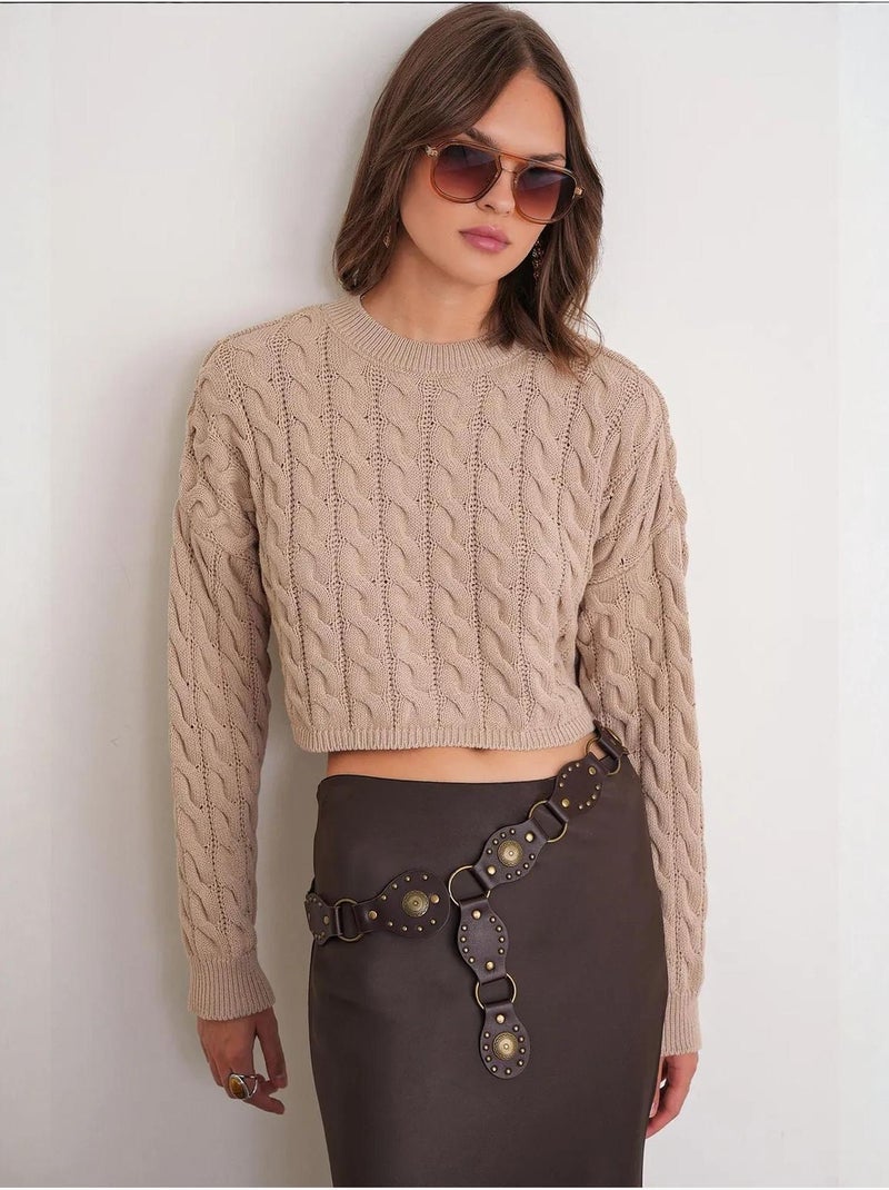 Pull court épais avec motif tresse mixray Beige argile - Kiabi