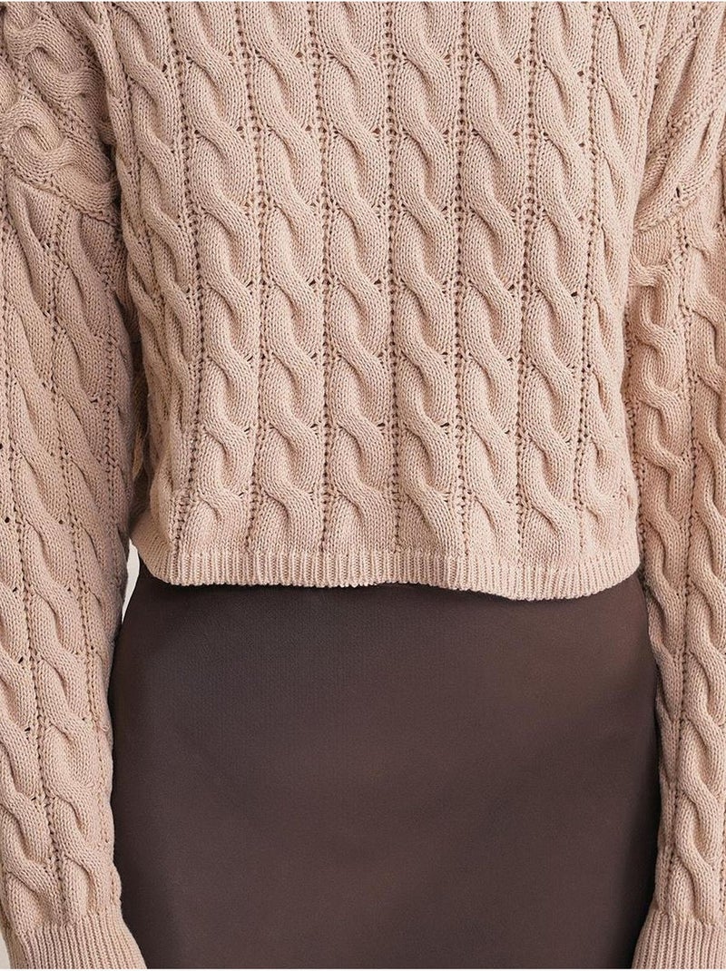 Pull court épais avec motif tresse mixray Beige argile - Kiabi
