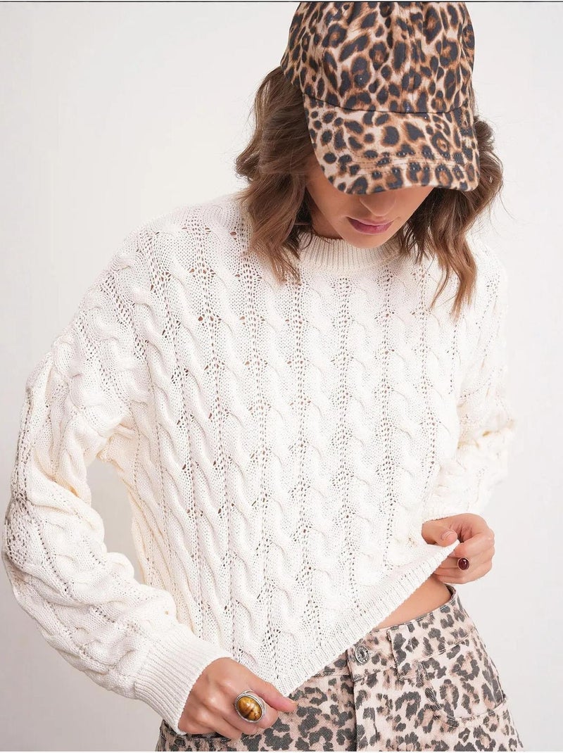 Pull court épais avec motif tresse mixray Beige - Kiabi
