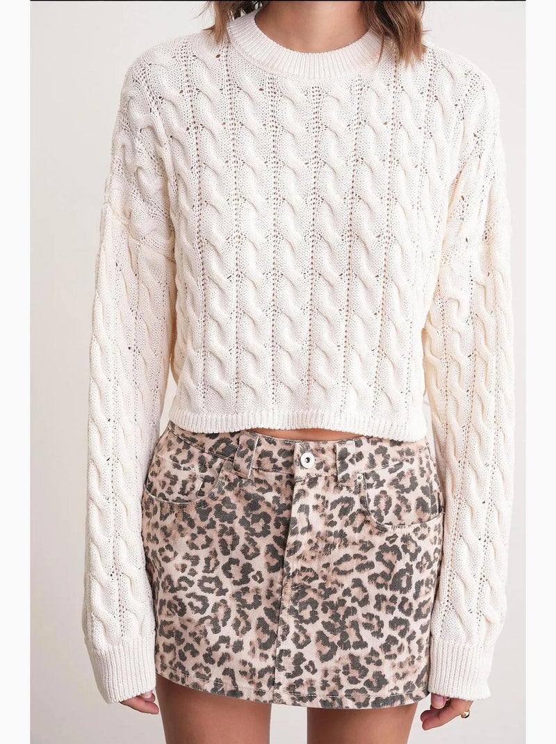 Pull court épais avec motif tresse mixray Beige - Kiabi