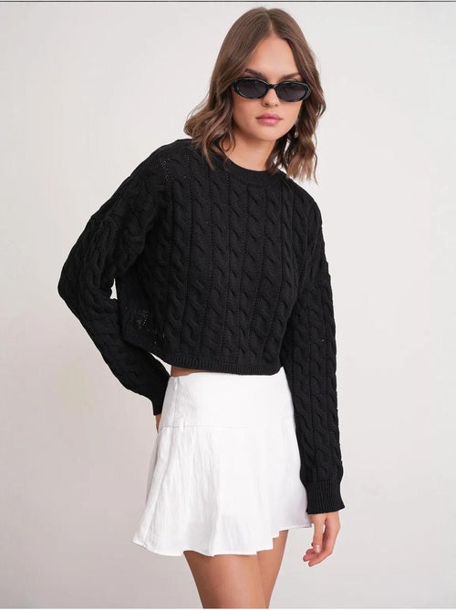 Pull court épais avec motif tresse mixray - Kiabi