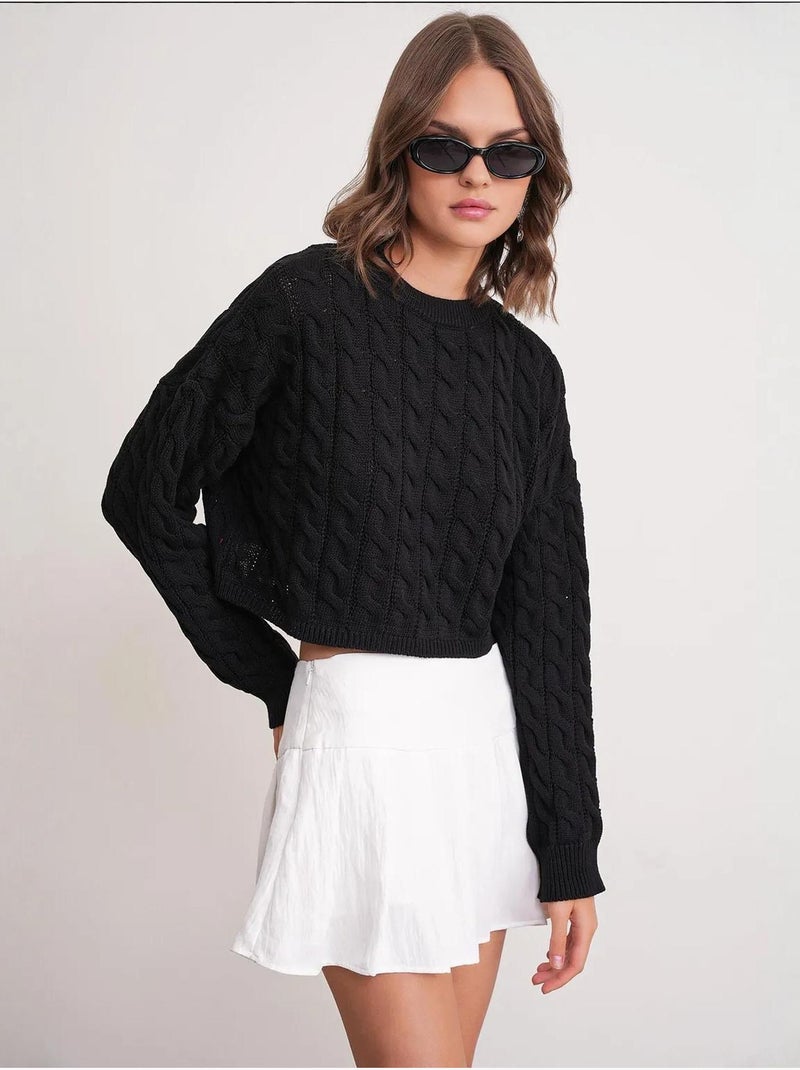 Pull court épais avec motif tresse mixray Noir - Kiabi