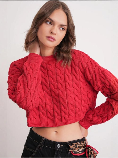 Pull court épais avec motif tresse mixray - Kiabi