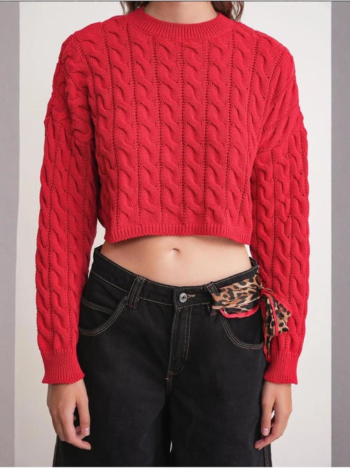 Pull court épais avec motif tresse mixray - Kiabi