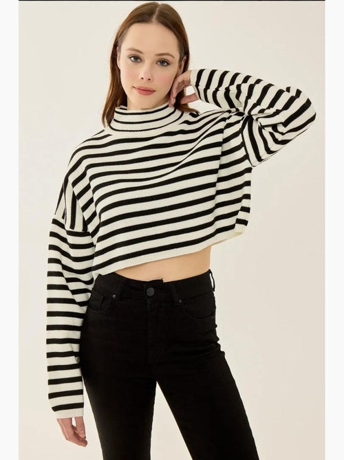 Pull court oversize à rayures et col roulé hiccup - Kiabi